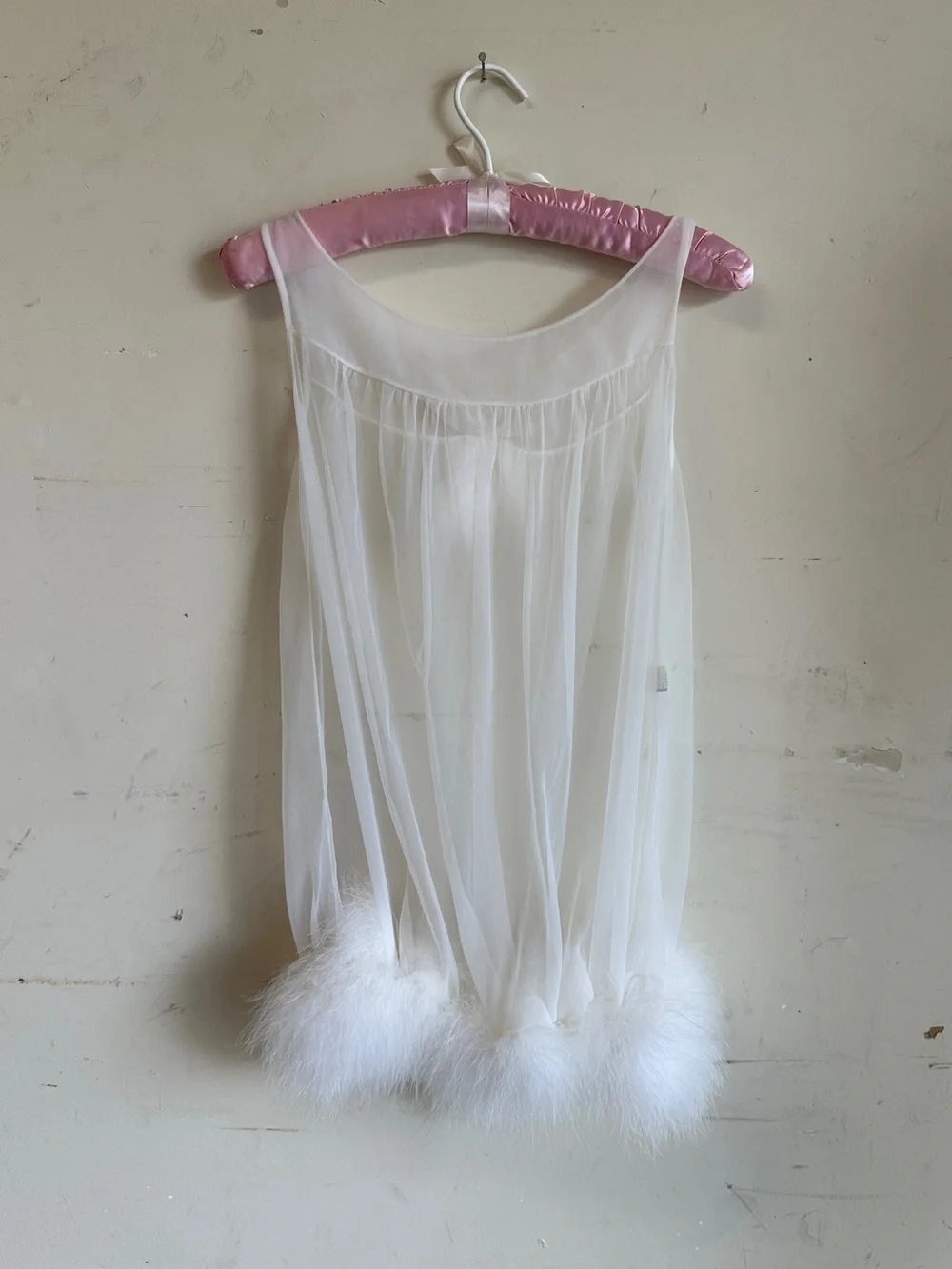 Vintage 60s feather trim babydoll and panties set